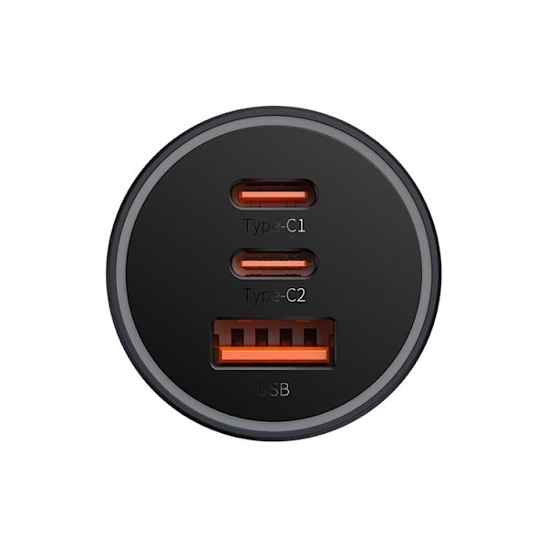 Baseus Golden Contactor Pro USB-A Billaddare + 2x USB-C 65W - Svart Svart