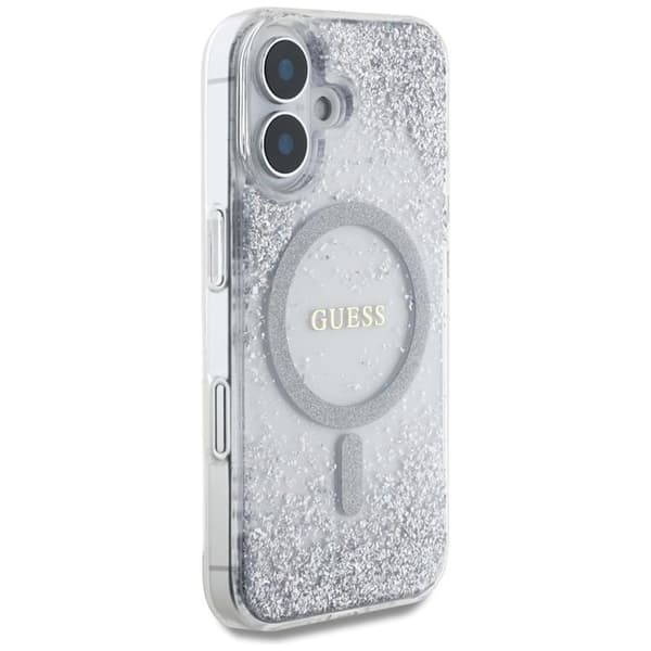 Guess Mobilskal till iPhone 16 MagSafe HC Resin Bottom Glitter - Silver Silver