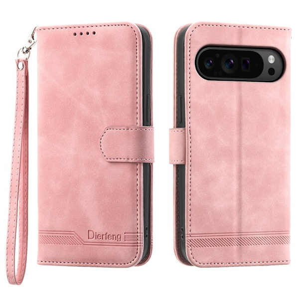 DIERFENG DF-03 Flip Plånboksfodral för Google Pixel 9 Pro - Äkta läder - Rosa