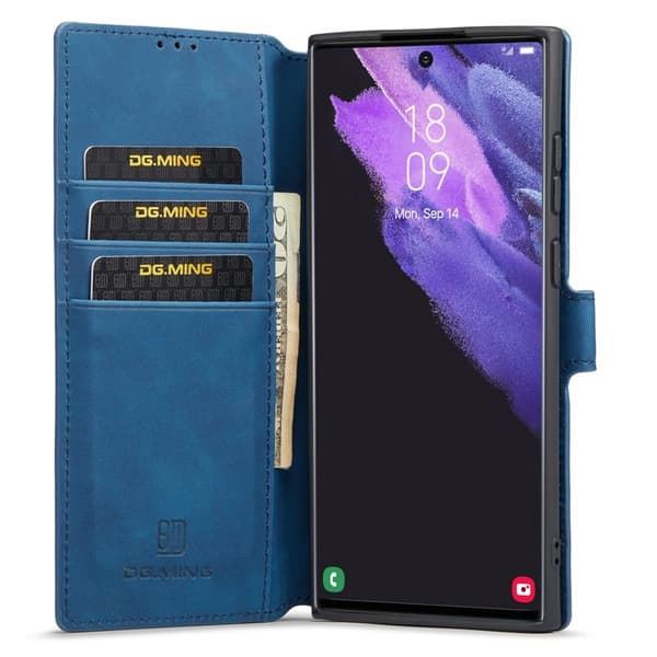 DG.MING Samsung Galaxy S23 Ultra Konstläder Plånboksfodral Retro Blå