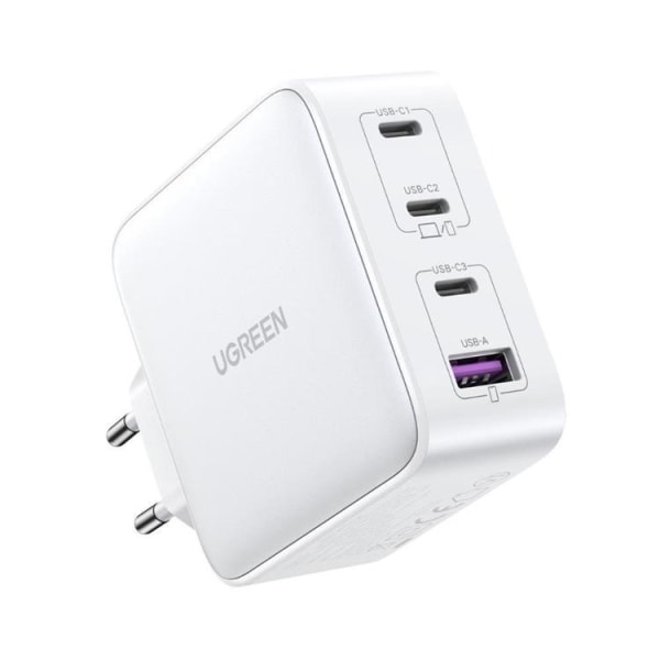 Ugreen GaN seinätelaturi USB - 3xUSB-C 100W - Valkoinen