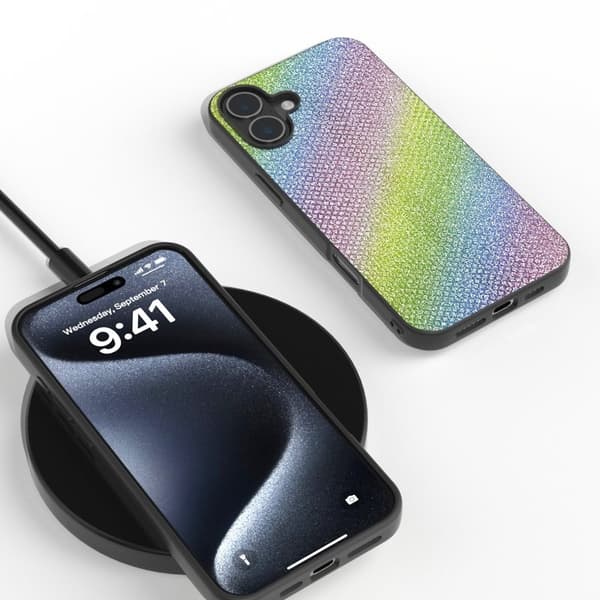 ABEEL Mobilskal till iPhone 16 Plus Rhinestone Textur Svart Kantskydd