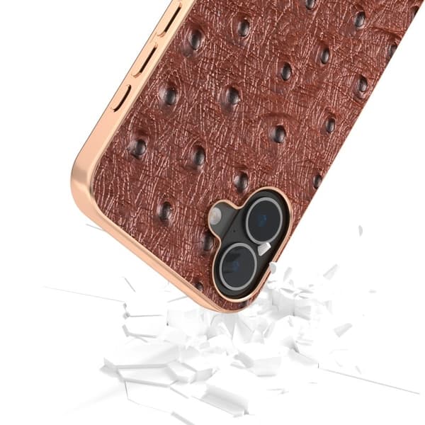 ABEEL Mobilskal till iPhone 16 Electroplating Edge Äkta Läder - Brun