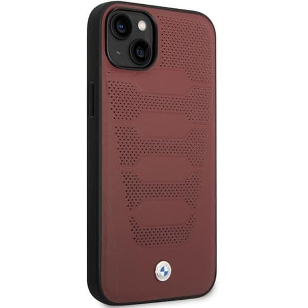 BMW Mobilskal till iPhone 14 Läder Seats Pattern - Burgundy