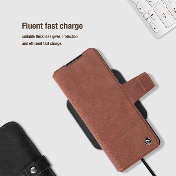 Nillkin Galaxy Z Fold 4 Plånboksfodral Äkta Läder Qin Series - Svart Svart