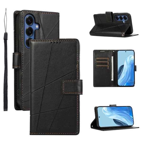 Samsung Galaxy S26 Plus Plånboksfodral Imprint Konstläder Med Handrem - Svart