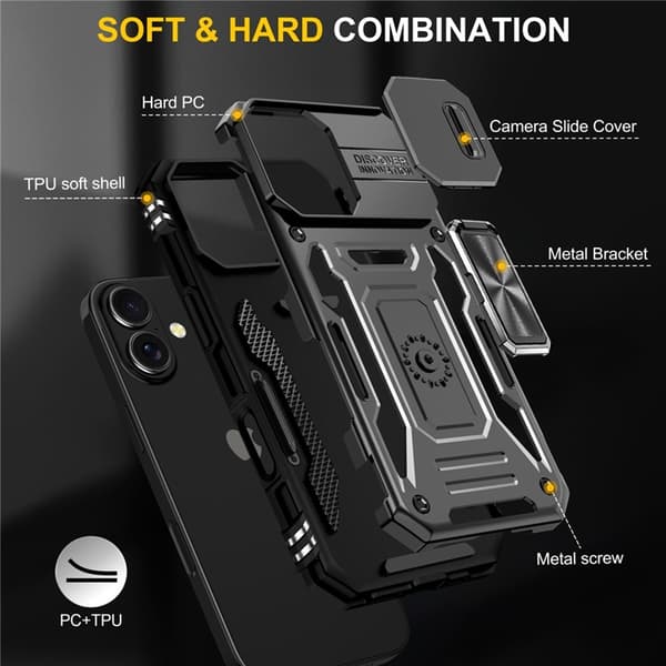 Mobilskal till iPhone 17 Kickstand Lens Lid - Svart Svart