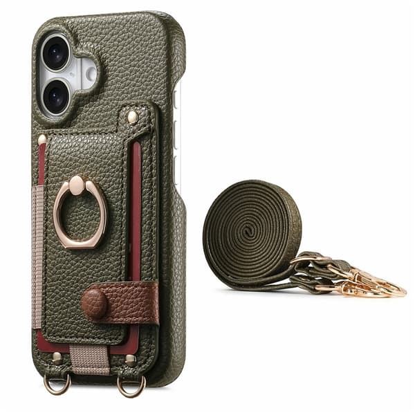 Mobilskal till iPhone 17 med Korthållare Ring Kickstand - Khaki Beige