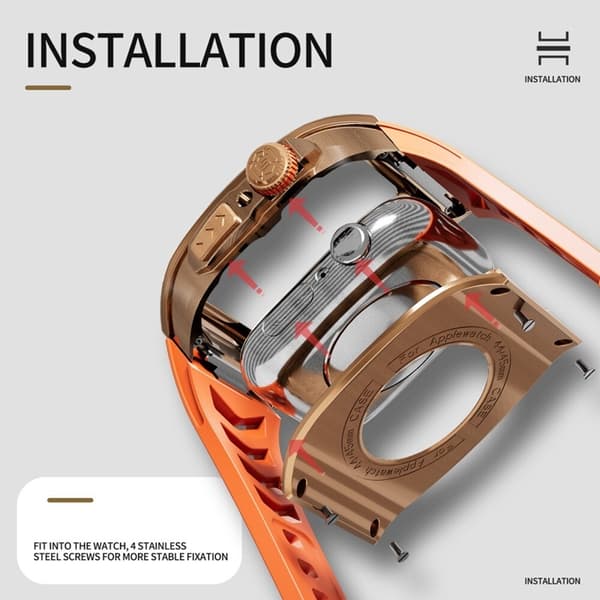 SHELLBOX Apple Watch 45mm Armband Silikon Metal - Orange/Rosa Orange