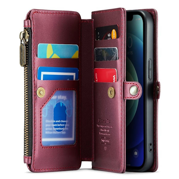 CASEME Plånboksfodral Konstläder för iPhone 12 mini - Vinröd
