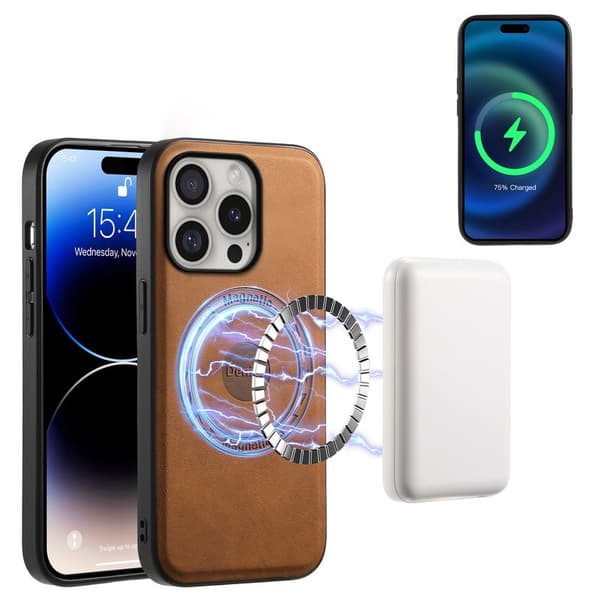 DENIOR D14 Mobilskal till iPhone 16 Pro Max Läder+PC+TPU Brun