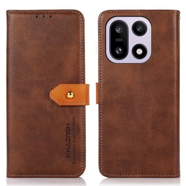 KHAZNEH OnePlus 15 5G Plånboksfodral Flip Konstläder Stativ - Brun Brun