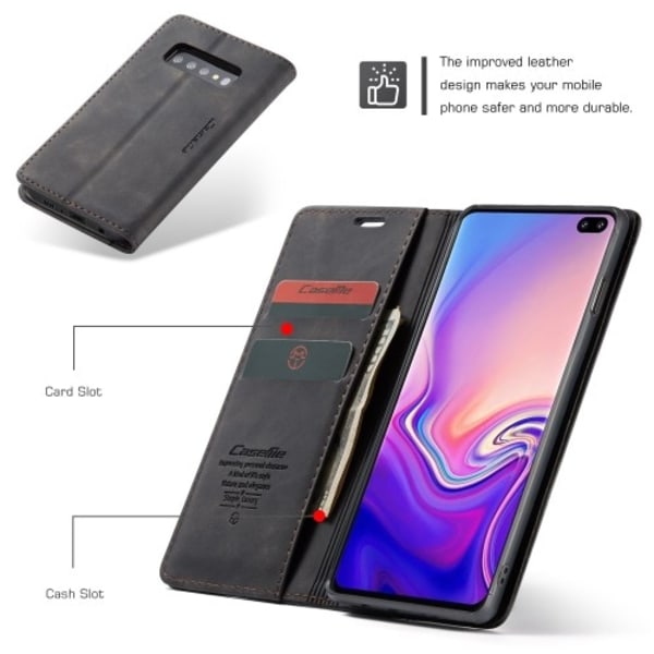 CASEME Plånboksfodral för Samsung Galax S10 Plus - Svart Svart
