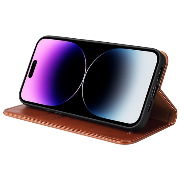 FIERRE SHANN iPhone 14 Pro Max Plånboksfodral Konstläder - Brun