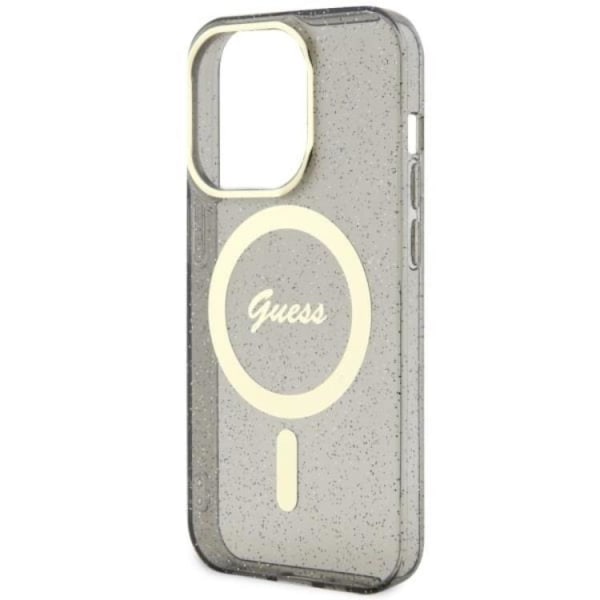 Guess iPhone 14 Pro Mobilskal MagSafe Glitter Guld - Svart