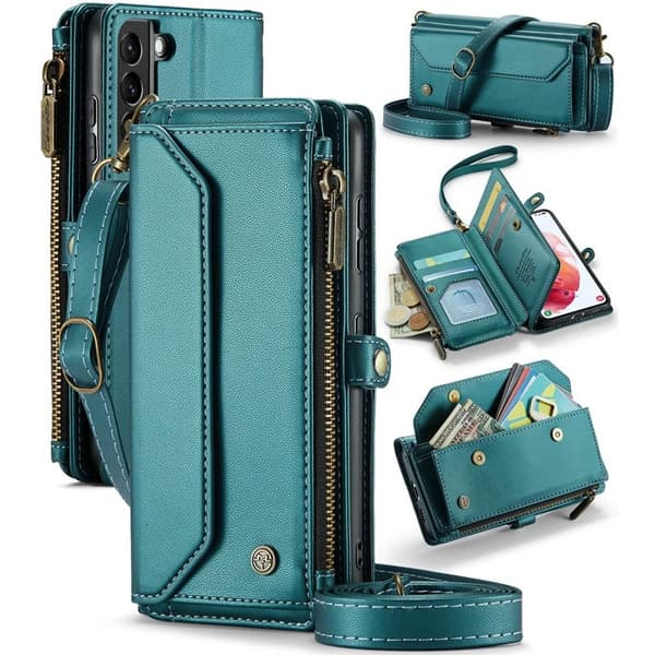 CASEME Plånboksfodral Konstläder för Samsung Galaxy S21+ 5G - Grön