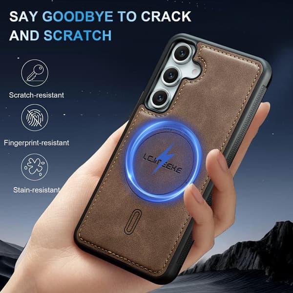 LC.IMEEKE Mobilskal för Samsung Galaxy S26 Magnetiskt Konstläder - Kaffe