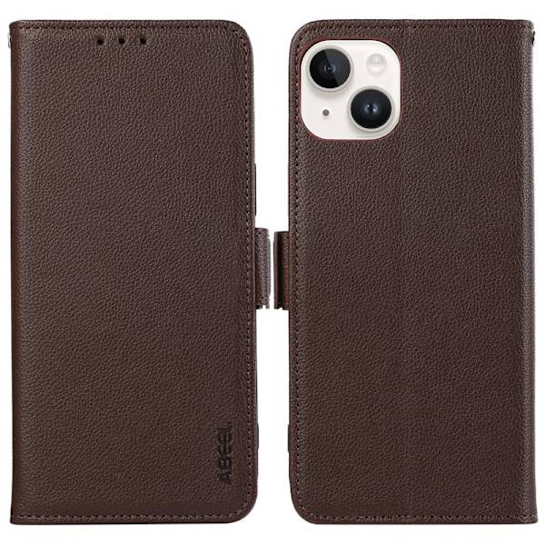 ABEEL iPhone 15 Plus Plånboksfodral Konstläder RFID-Skydd Brun