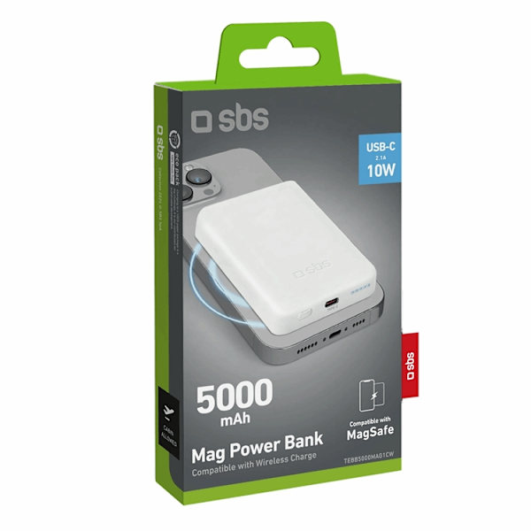 SBS MagSafe Trådlös Power Bank 5000 mAh USB-C - Vit