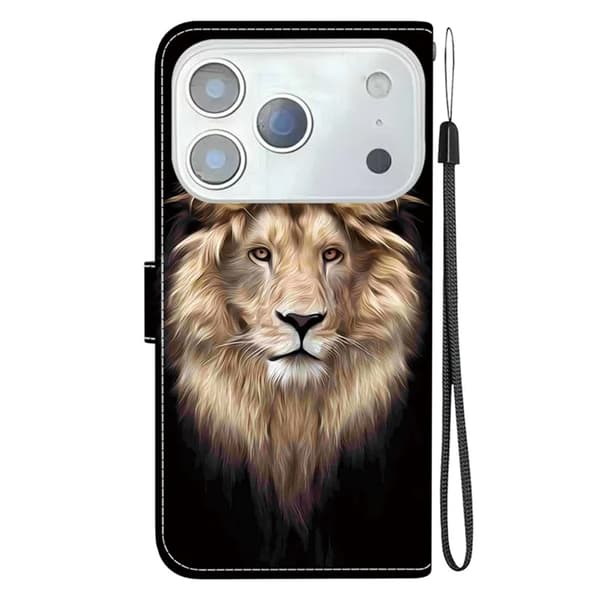 iPhone 17 Pro Plånboksfodral Med Lanyard - Lion Head Svart