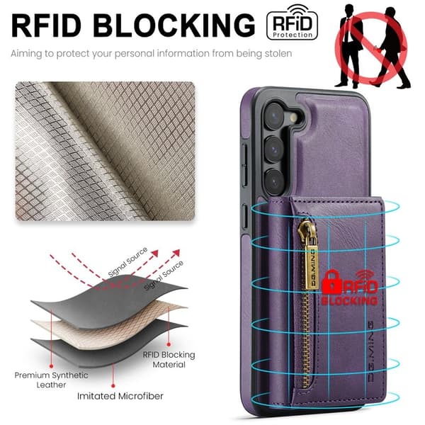 DG.MING Konstläder Plånboksfodral för Samsung Galaxy S22+ 5G Lila