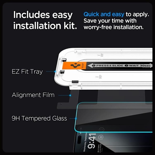 Spigen iPhone 15 Plus/16 Plus Härdat Glas Skärmskydd Privacy
