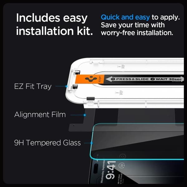 Spigen iPhone 15 Plus/16 Plus Härdat Glas Skärmskydd Privacy Svart