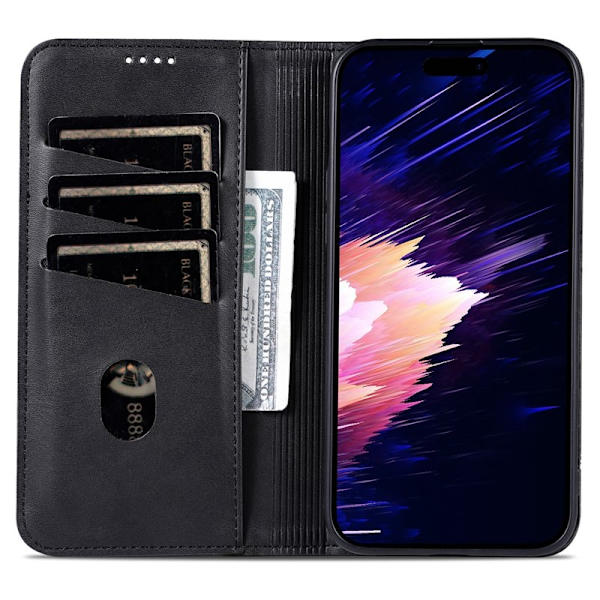 AZNS iPhone 16 Plus Plånboksfodral Konstläder - Svart
