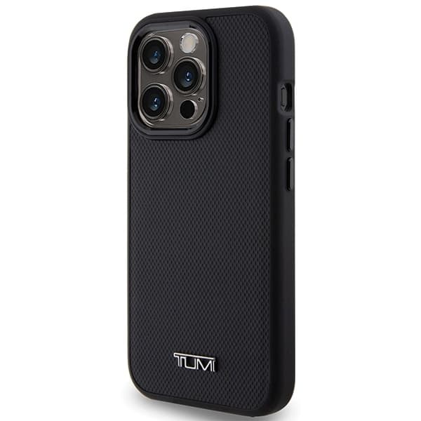 Tumi telefontaske til iPhone 15 Pro MagSafe læder ballistisk mønster - sort