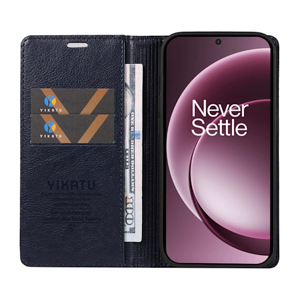 YIKATU OnePlus 15 Plånboksfodral Litchi Closure Konstläder Blå