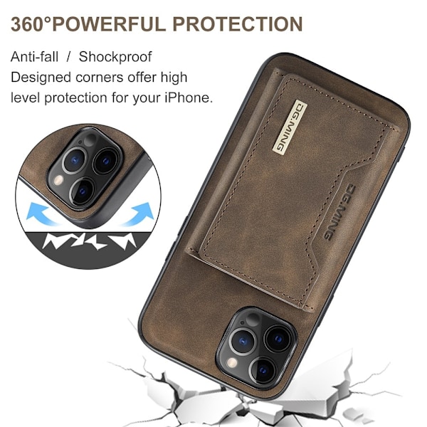 DG.MING iPhone 12 Pro Max Tri-fold Wallet Med Kickstand - Coffee Brun