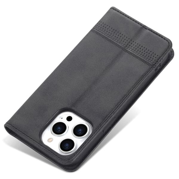 AZNS iPhone 15 Plånboksfodral i Konstläder + TPU - Ställfunktion - Svart