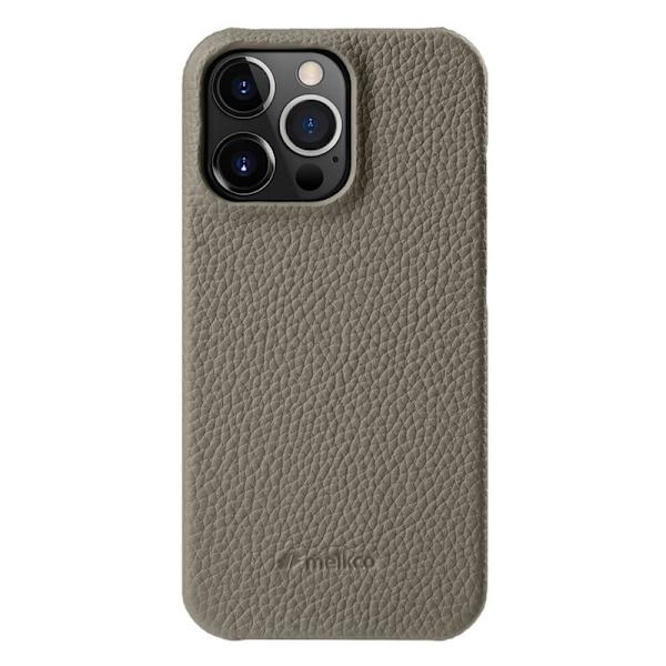 MELKCO Mobilskal för iPhone 15 Pro Max, Äkta läder och PC, Grå