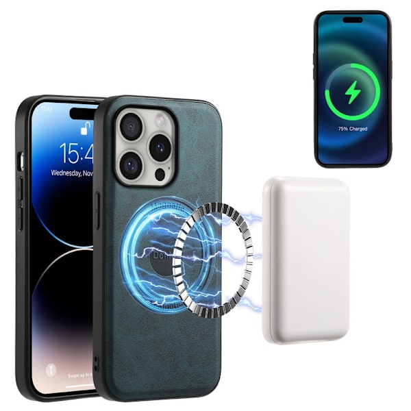 DENIOR D14 Mobilskal till iPhone 16 Pro Max Läder+PC+TPU Blå