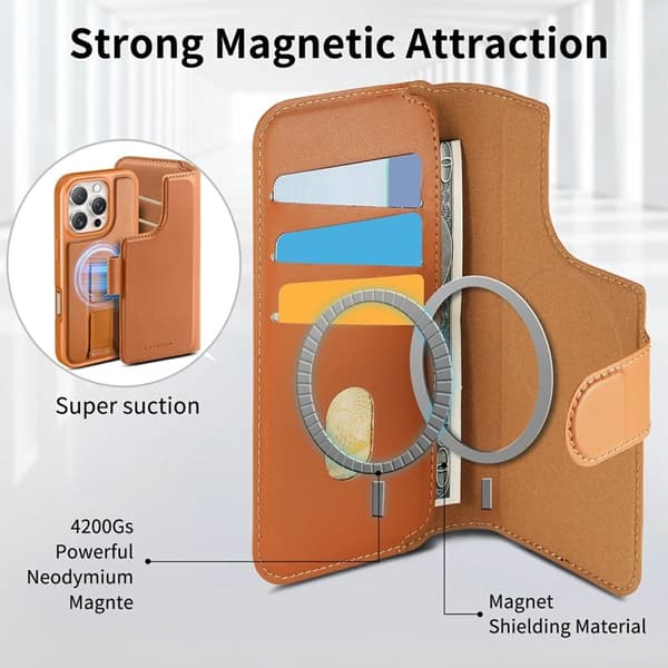 CASENEO iPhone 17 Plånboksfodral Magnetiskt RFID Blocker Konstläder - Brun