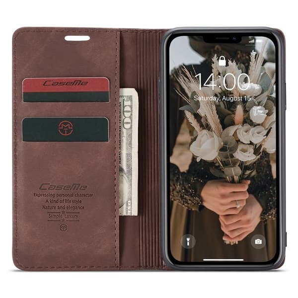 CASEME 013 Flip Konstläder Plånboksfodral för iPhone 11 6.1 tum - Brun