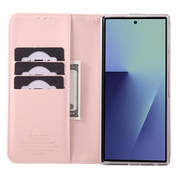 ABEEL Samsung Galaxy Z Fold7 5G Plånboksfodral RFID-Skydd Konstläder Rosa