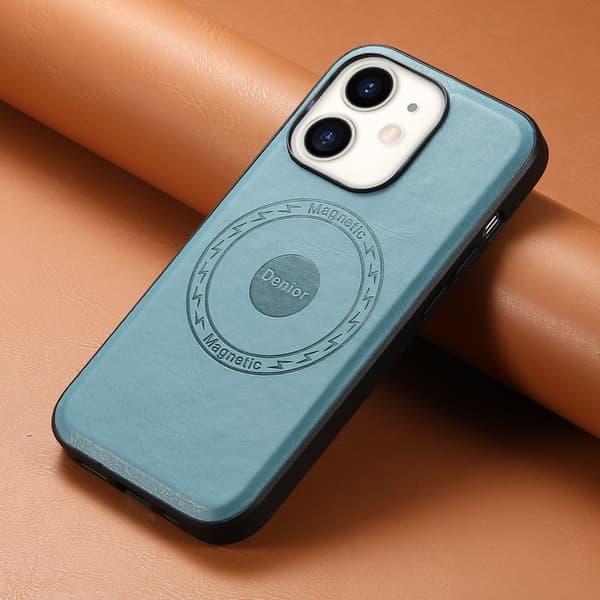 DENIOR Mobilskal till iPhone 12/12 Pro Äkta Läder Svart-Blå