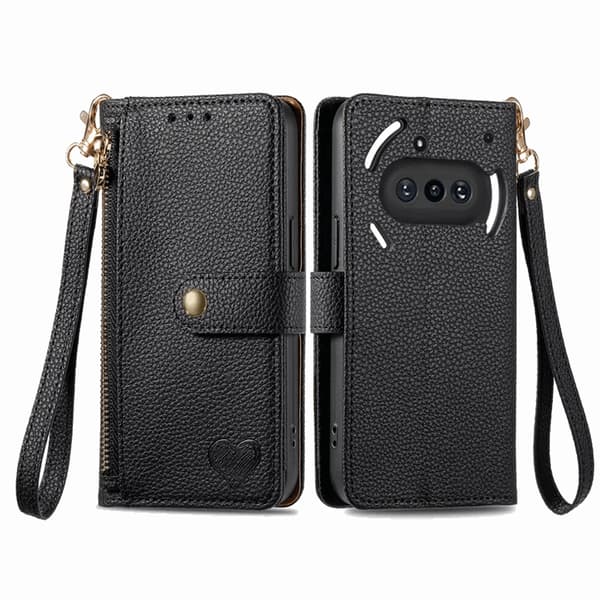 Nothing Phone (3a) Konstläder Plånboksfodral RFID-Skydd Zipper med Rem - Svart