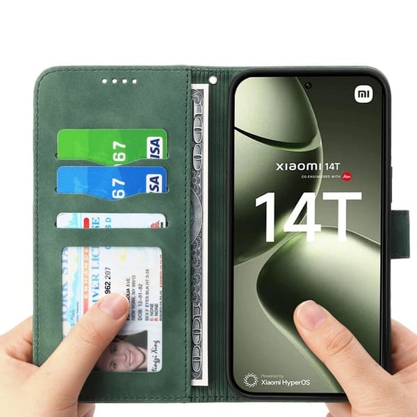 DIERFENG DF-03 för Xiaomi 14T Plånboksfodral Konstläder - Grön