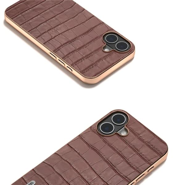 ABEEL Mobilskal till iPhone 16 Plus Äkta läder Crocodile - Brun Brun