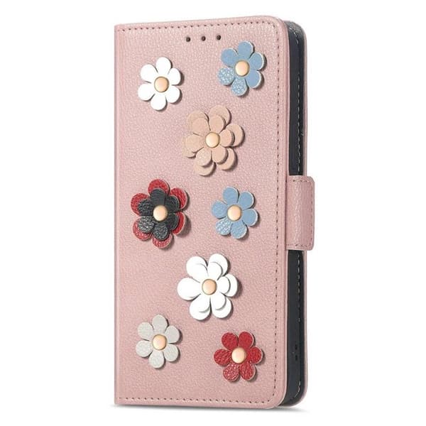iPhone 14 Pro Max Plånboksfodral Flower Decor Magnetic - Rosa Guld Roséguld