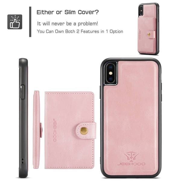 JEEHOOD iPhone XS/X Plånboksfodral Konstläder TPU med ställ - Roséguld