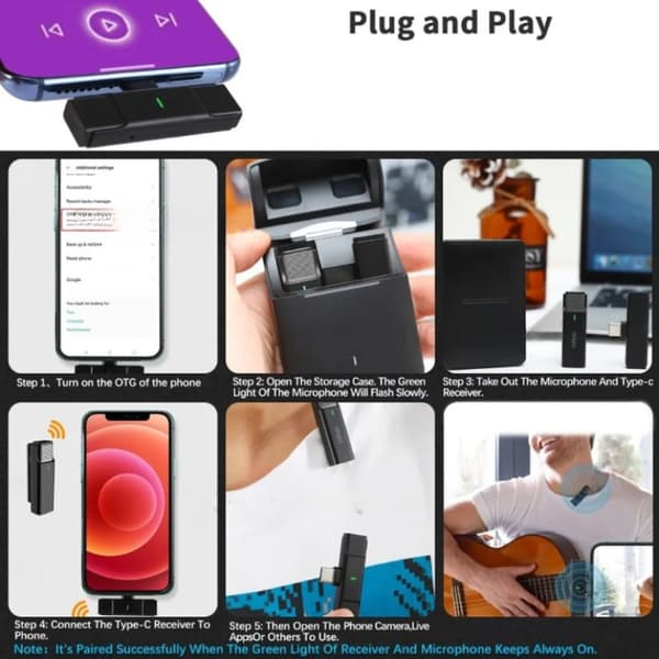 Lavalier Lightning Trådlös Mini 2.4GHz Mikrofoner - Svart Black
