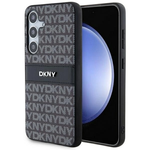 DKNY Galaxy S24 Mobilskal Läder Mono Stripe & Metal Logo Svart