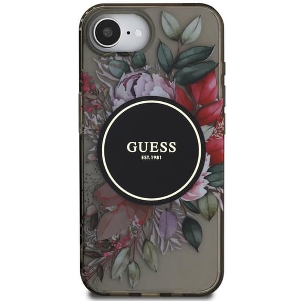 Guess Telefontaske til iPhone 16e MagSafe IML Blomster - Sort Svart