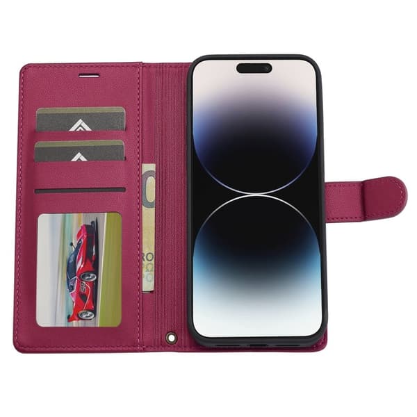 LC.IMEEKE L2 Series iPhone 14 Pro Max Plånboksfodral Konstläder - Röd