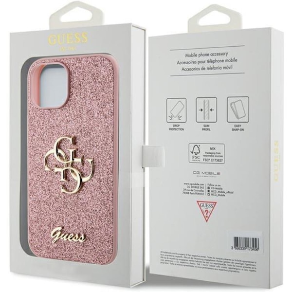 Guess Mobilskal till iPhone 15 Glitter Script Big - Rosa