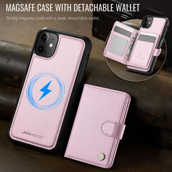 JEEHOOD J09 Mobilskal till iPhone 11 RFID Blocker Läder MagSafe - Rosa