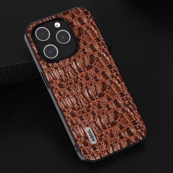 ABEEL Mobilskal till iPhone 15 Pro Max Äkta Läder + PC + TPU - Brun